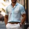 Men's Floral Embroidered Lapel Short Sleeve Shirt MTA2918E0Z sold by Manly