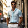 Men's Floral Embroidered Lapel Short Sleeve Shirt MTA2918E0Z sold by Manly