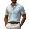 Men's Floral Embroidered Lapel Short Sleeve Shirt MTA2918E0Z sold by Manly