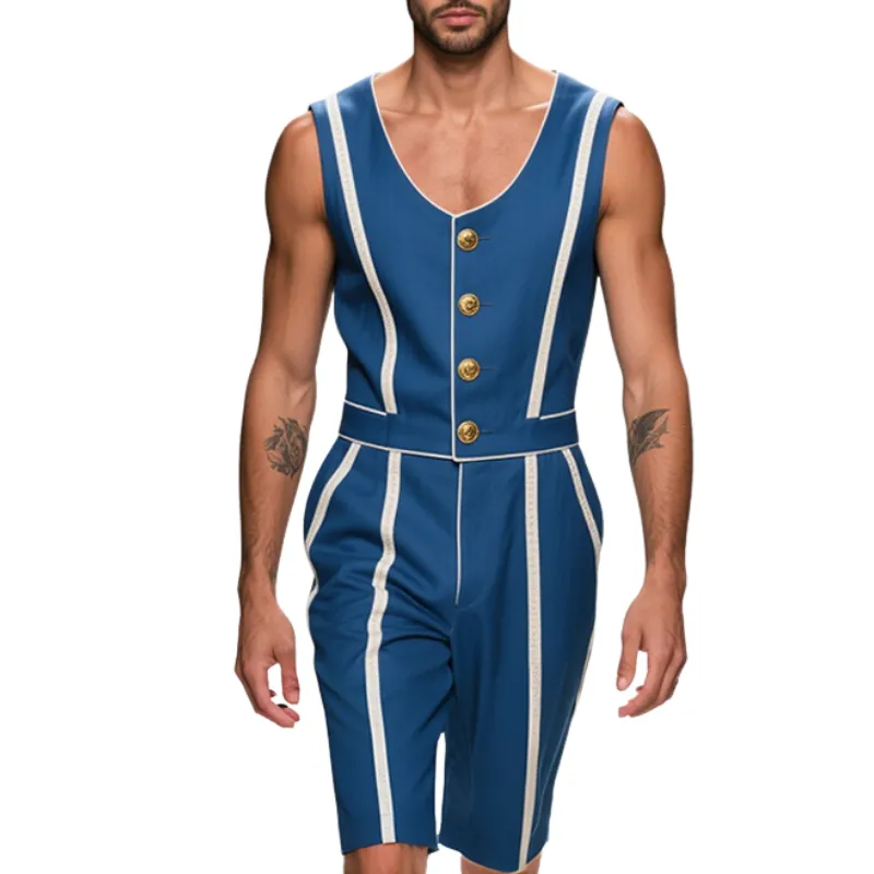 Men's Retro Casual Striped Print Sleeveless Vest Shorts Two-Piece Set MTA2977E9TO sold by Manly
