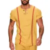 Men's Retro Casual Linen Medieval Style V-Neck Metal Button Short Sleeve Shirt MTA2970E3TO sold by Manly