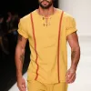 Men's Retro Casual Linen Medieval Style V-Neck Metal Button Short Sleeve Shirt MTA2970E3TO sold by Manly