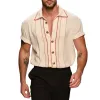 Men's Retro Casual Striped Linen Metal Lapel Short Sleeve Shirt MTA2978E8TO sold by Manly