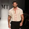 Men's Retro Casual Striped Linen Metal Lapel Short Sleeve Shirt MTA2978E8TO sold by Manly