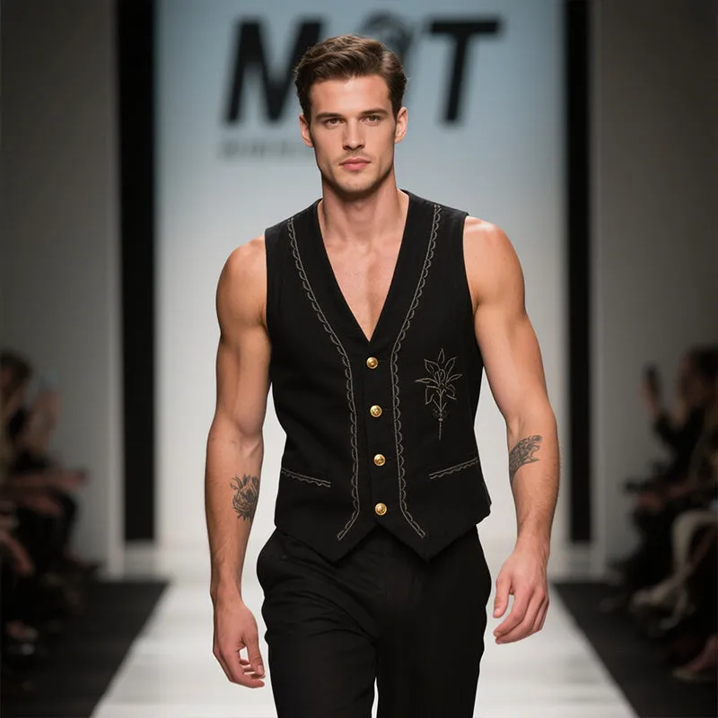 Men's Vintage Casual Cotton Embroidered Metal Single Breasted Vest MTA2919E5TO sold by Manly product image thumbnail 3