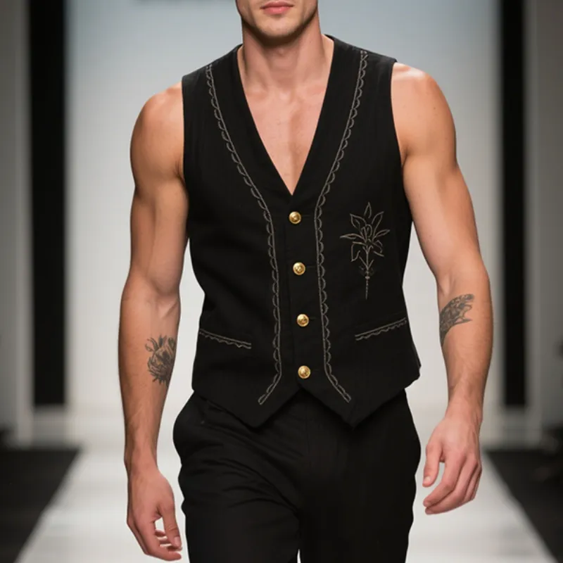 Men's Vintage Casual Cotton Embroidered Metal Single Breasted Vest MTA2919E5TO sold by Manly product image thumbnail 2