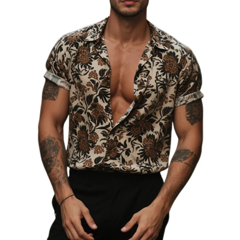 Men's Retro Casual Floral Print Lapel Short Sleeve Shirt MTA2986E1TO sold by Manly