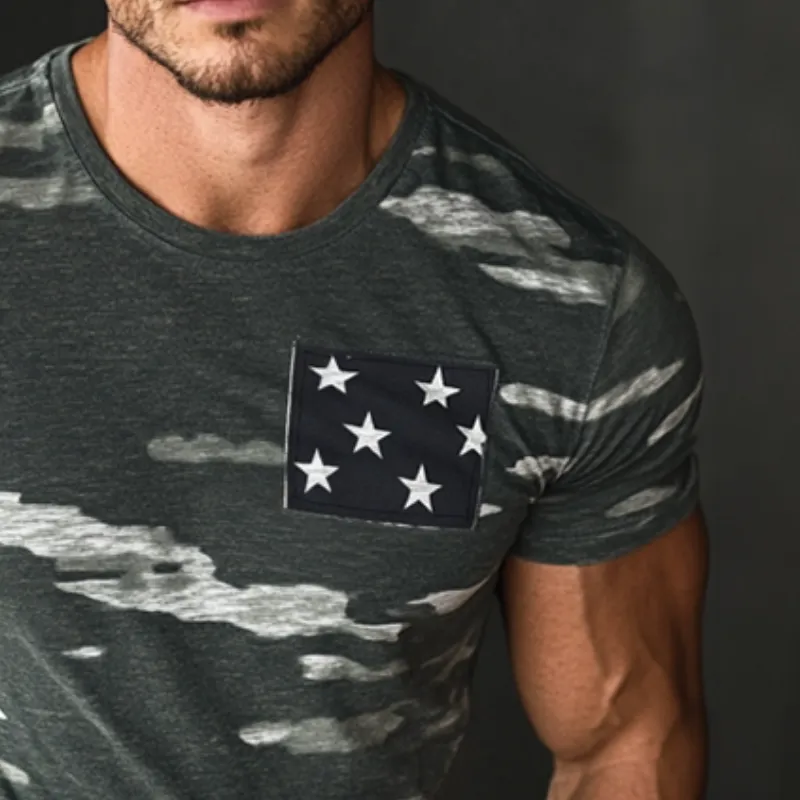 Men's Retro Casual Camouflage Printed Star Patch Round Neck Short Sleeve T-shirt MTA2714E5TO sold by Manly product image thumbnail 3