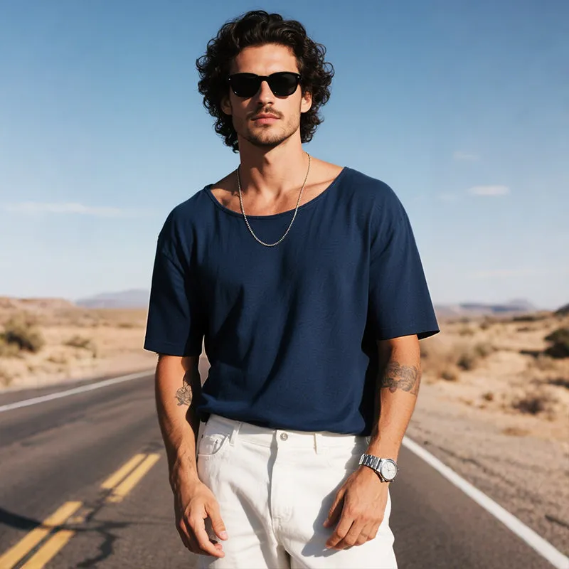 Men's Retro Casual Solid Color Lightweight Pullover Round Neck Short Sleeve T-Shirt MTA2951E3TO sold by Manly product image thumbnail 3