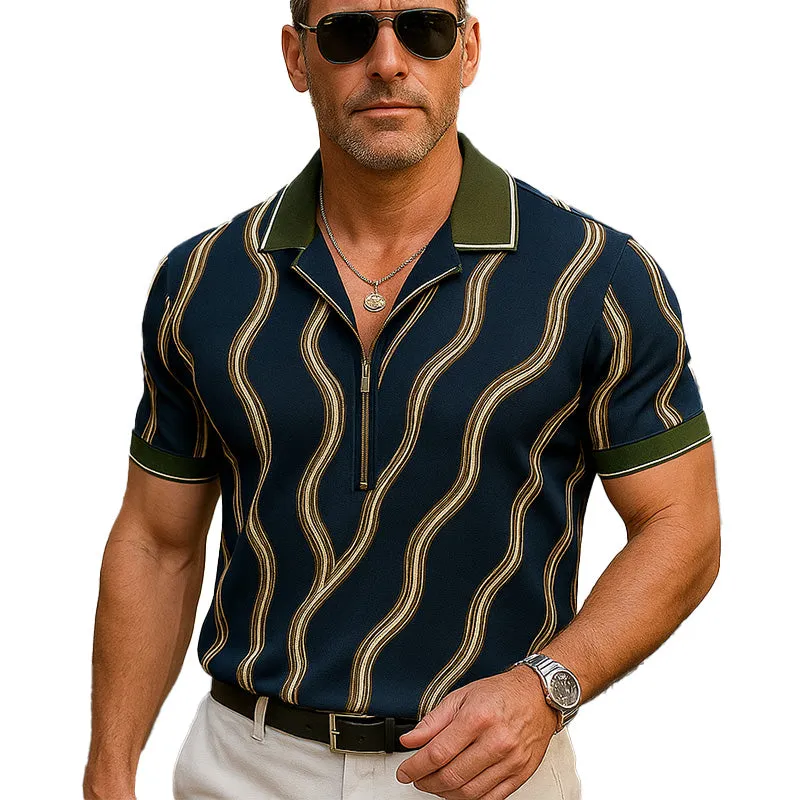 Men's Summer Fashion Wave Printed Contrast Color Short Sleeve Polo Shirt MTA2942E6P sold by Manly