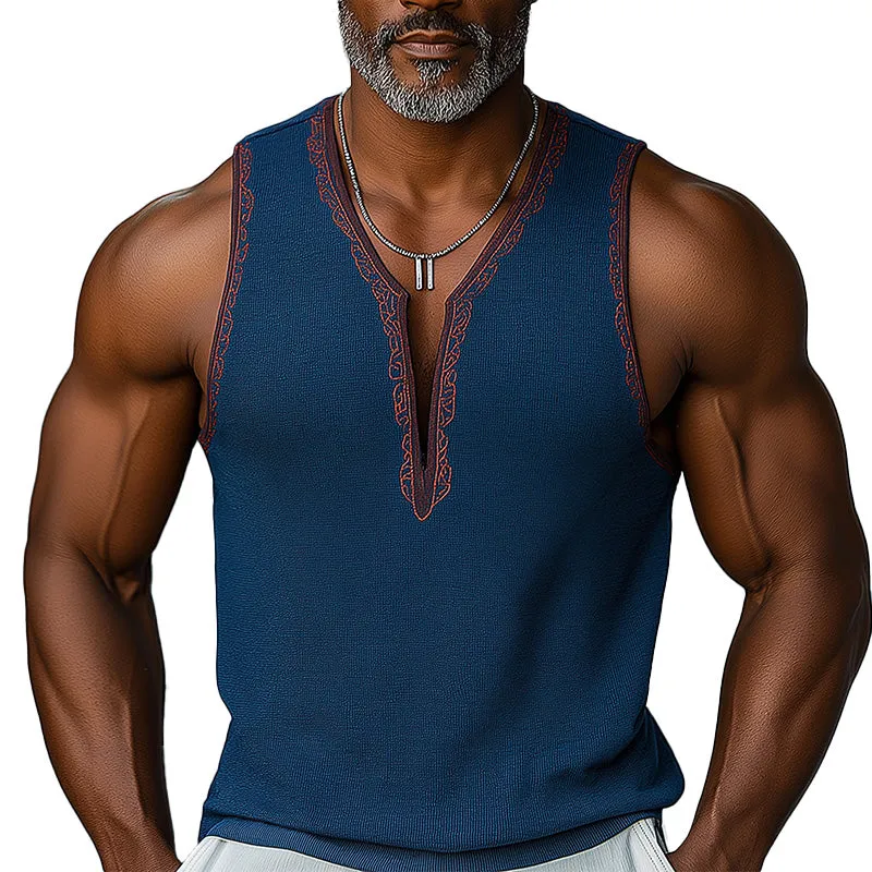Men's Summer Casual Contrast Embroidery Knitted Tank Top MTA2932E2P sold by Manly