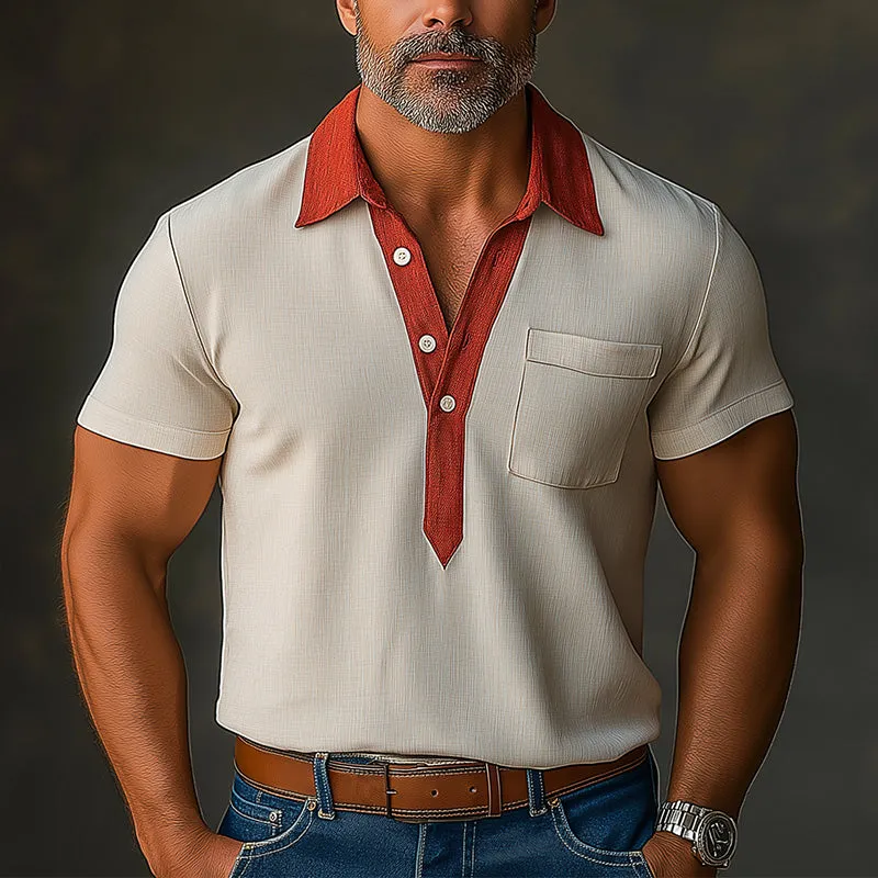 Men's Summer Casual Contrast Color Linen Polo Shirt MTA2997E9P sold by Manly product image thumbnail 2