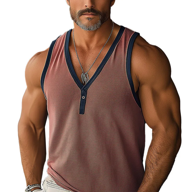 Men's Summer Contrast Color Linen Tank Top MTA2999E3P sold by Manly