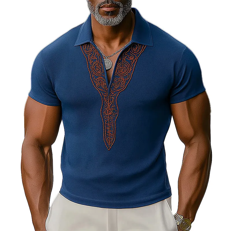 Men's Summer Contrast Embroidery Knitted Short Sleeve Polo Shirt MTA2929E1P sold by Manly
