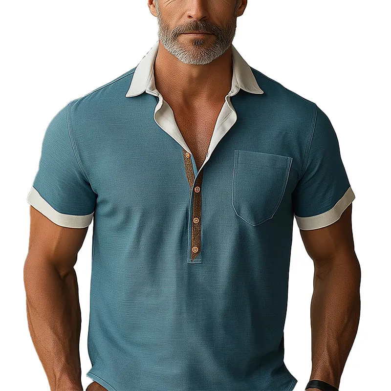 Men's Summer Simple Linen Short-sleeved Polo Shirt MTA2928E3P sold by Manly
