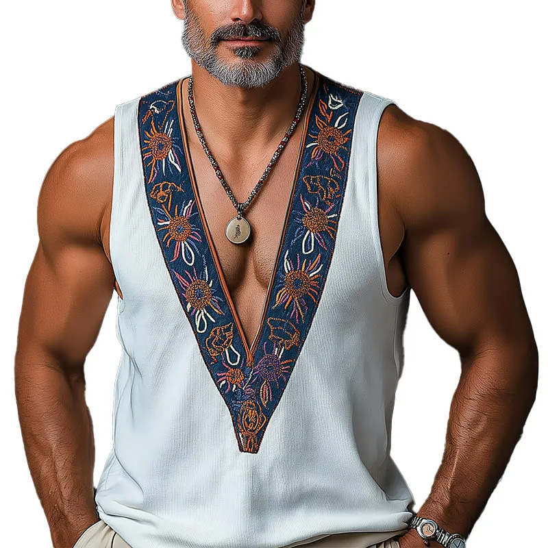Men's Summer Fashion Contrast Embroidery Knit Tank Top MTA2946E4P sold by Manly