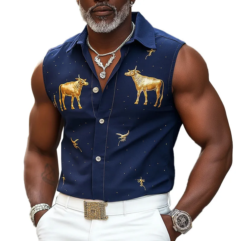 Men's Summer Western Cowboy Style Embroidered Cotton And Linen Sleeveless Shirt MTA2916E9P sold by Manly