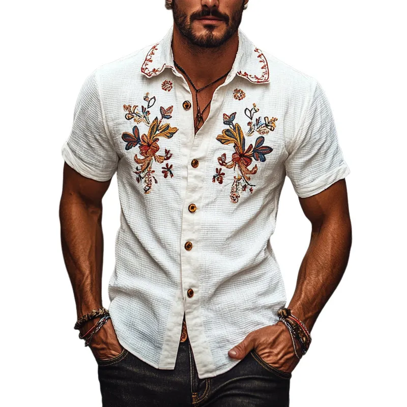 Men's Waffle Retro Embroidered Short Sleeve Shirt MTA2905E9X sold by Manly
