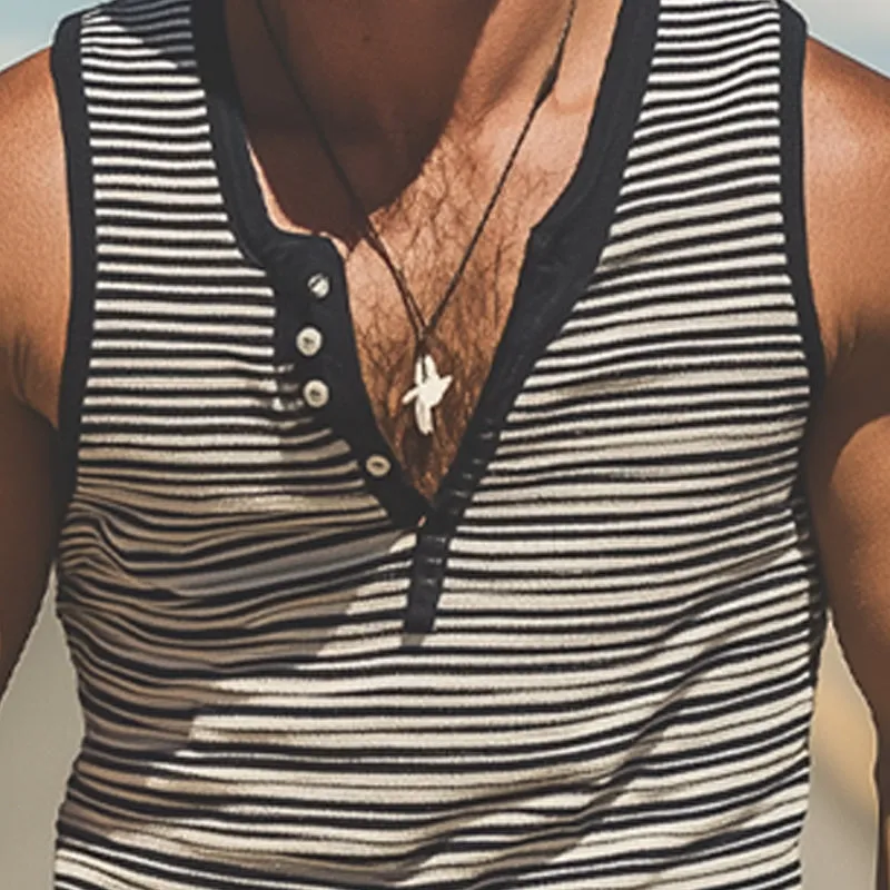 Men's Casual Striped Slim Fit Cotton Blend Button-Down Tank Tops MTA2914E8X sold by Manly product image thumbnail 4