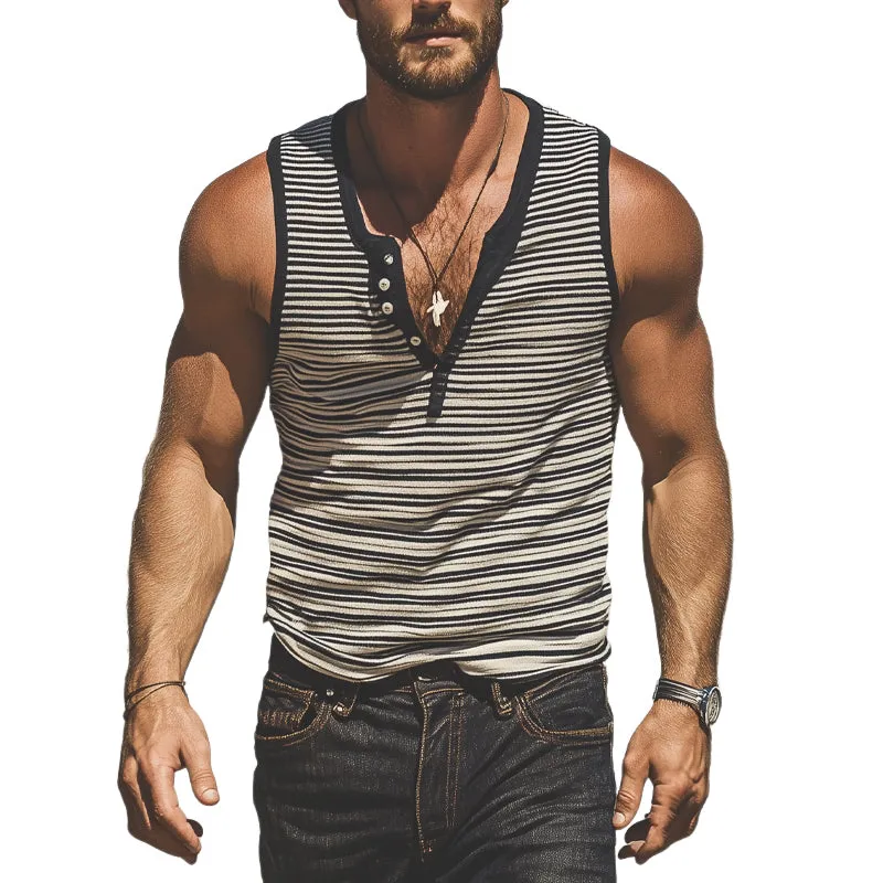 Men's Casual Striped Slim Fit Cotton Blend Button-Down Tank Tops MTA2914E8X sold by Manly