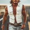 Men's Western Cowboy Style Lapel Solid Color Denim Vest MTA2743E9X sold by Manly