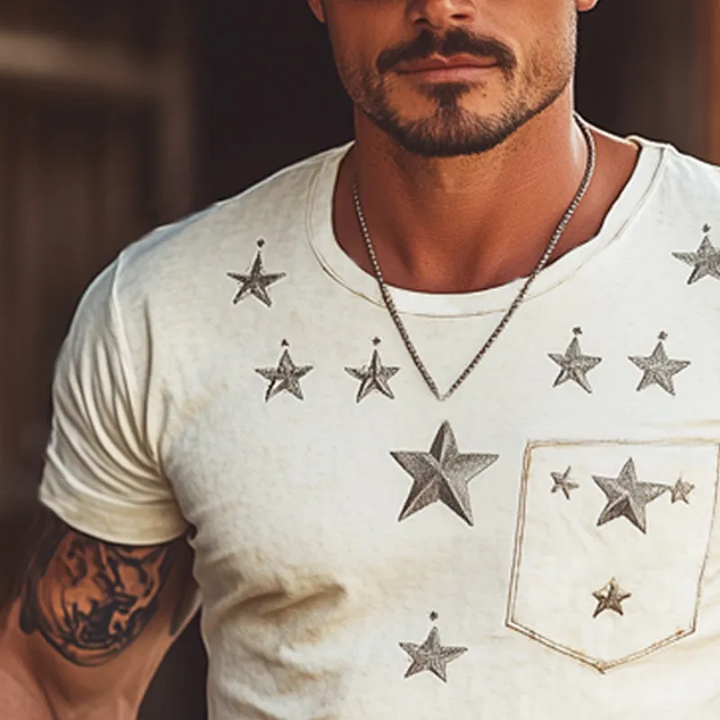 Men's Summer Comfortable Star Embroidery Round Neck Short Sleeve T-Shirt MTA2963E5U sold by Manly product image thumbnail 4