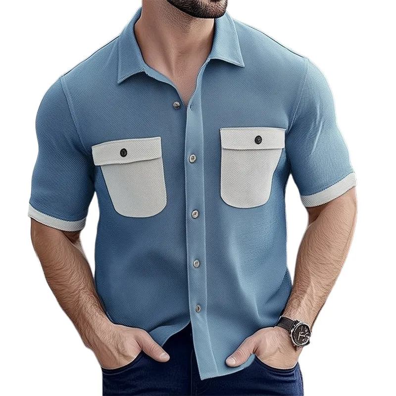 Men's Summer Business Twill Colorblock Short-Sleeved Shirt MTA2793E7U sold by Manly