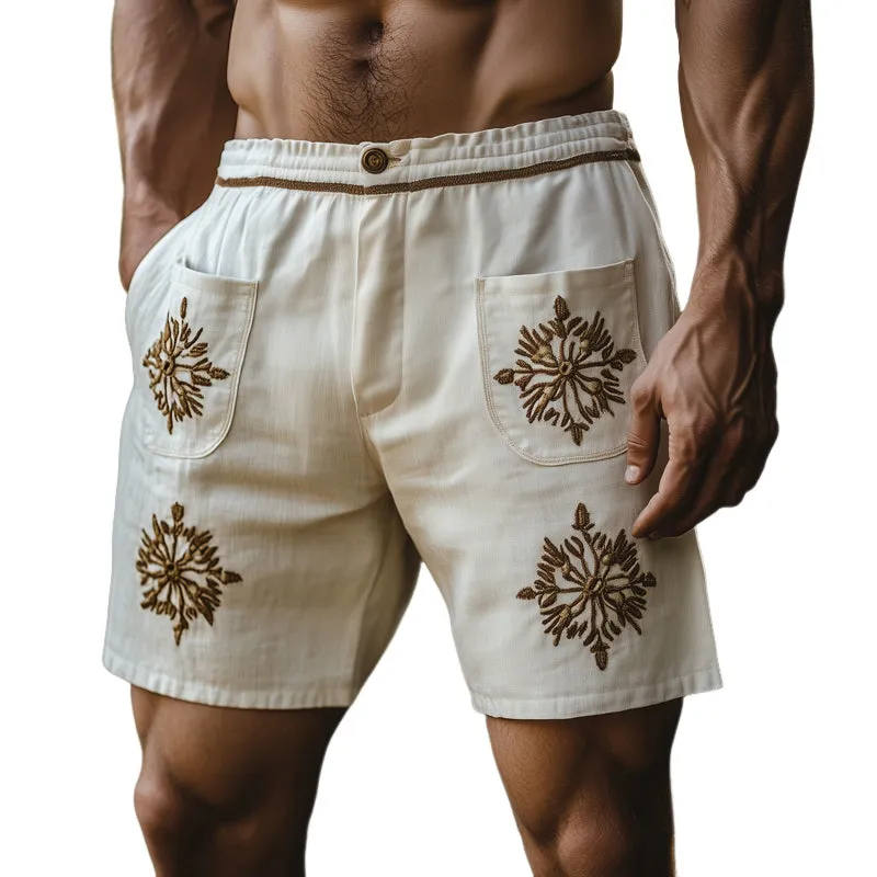 Men's Summer Cotton Embroidered Elastic Waist Shorts MTA2921E0U sold by Manly