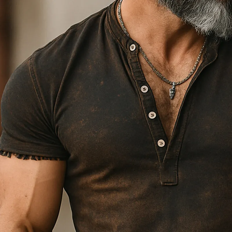 Men's Summer Slim Fit Henley Collar Printed Short Sleeve T-Shirt MTA2994E5U sold by Manly product image thumbnail 3