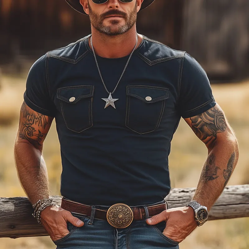 Men's Summer Slim Round Neck Double Pocket Short Sleeve T-Shirt MTA2971E3U sold by Manly product image thumbnail 2