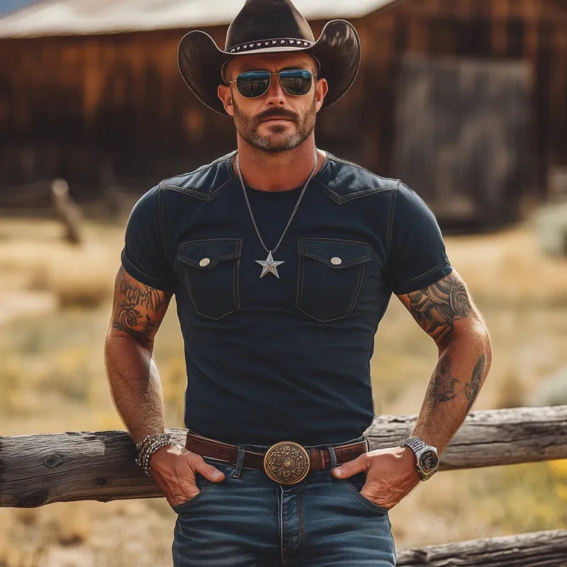 Men's Summer Slim Round Neck Double Pocket Short Sleeve T-Shirt MTA2971E3U sold by Manly product image thumbnail 3