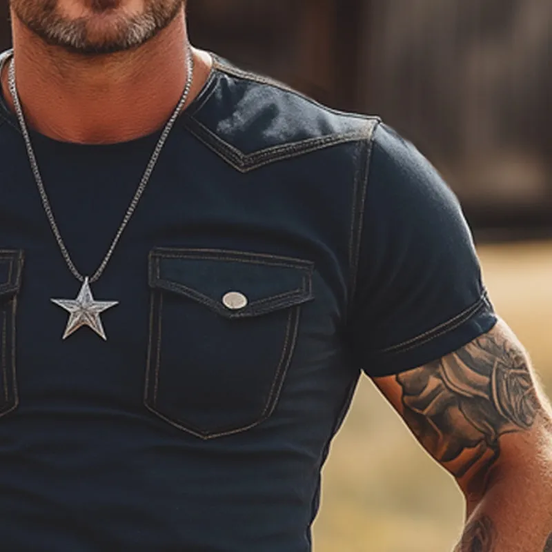 Men's Summer Slim Round Neck Double Pocket Short Sleeve T-Shirt MTA2971E3U sold by Manly product image thumbnail 4