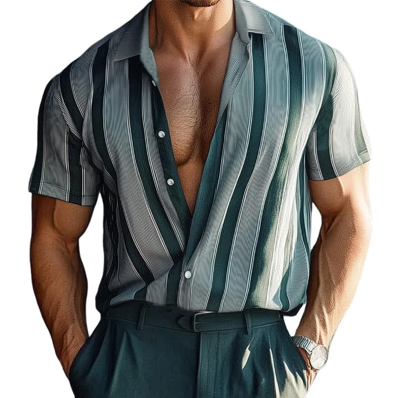 Men's Summer Casual Comfortable Vertical Striped Shirt MTA2977E2U sold by Manly