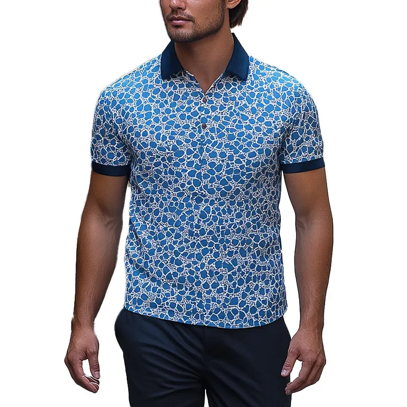 Men's Summer Fashion Printed Blended Short Sleeve Polo Shirt MTA2810E3P sold by Manly