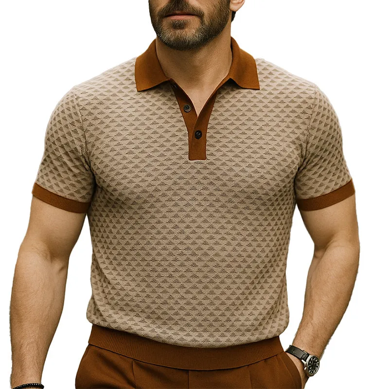 Men's Summer Fashion Knitted Jacquard Short Sleeve Polo Shirt MTA2849E4P sold by Manly