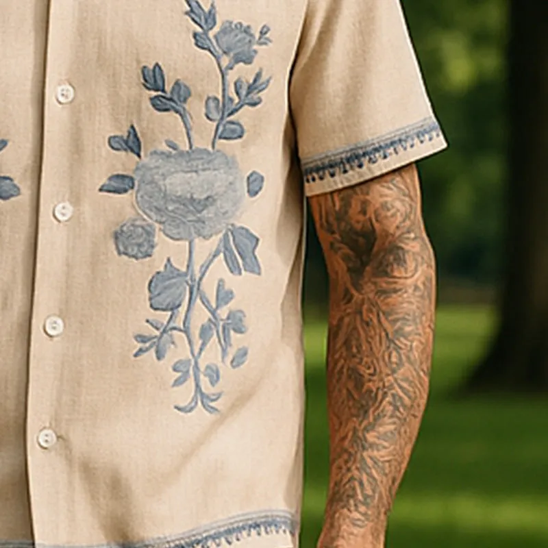 Men's Summer Casual Linen Embroidered Short Sleeve Shirt MTA2831E8P sold by Manly product image thumbnail 4