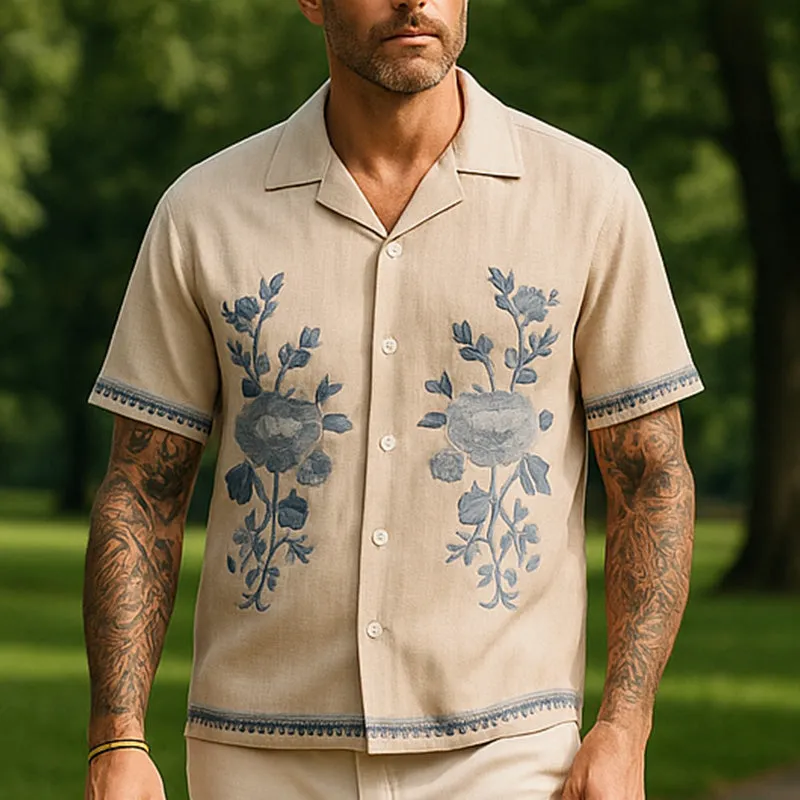 Men's Summer Casual Linen Embroidered Short Sleeve Shirt MTA2831E8P sold by Manly product image thumbnail 2