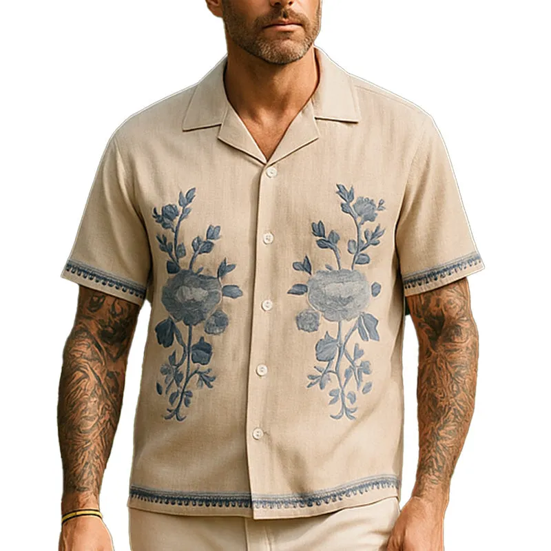 Men's Summer Casual Linen Embroidered Short Sleeve Shirt MTA2831E8P sold by Manly