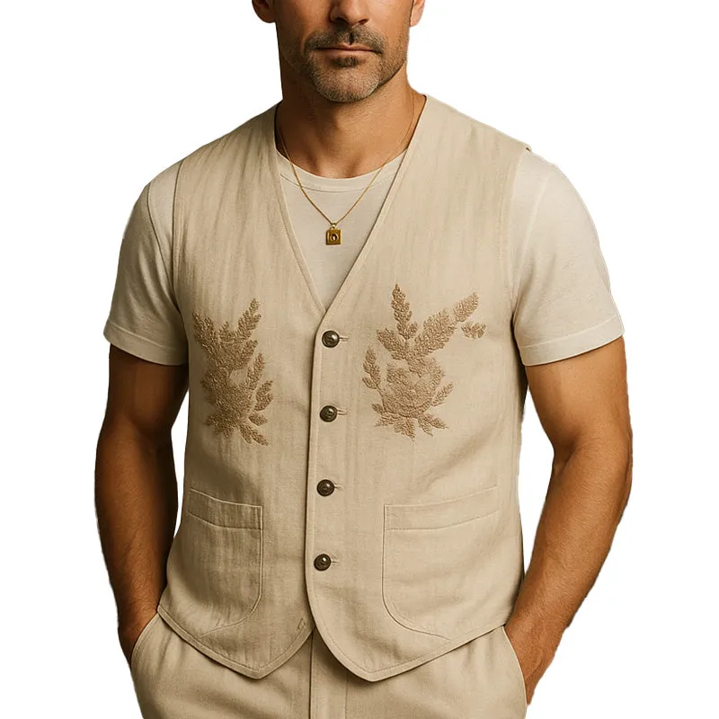 Men's Summer Fashion Linen Embroidered Vest MTA2892E7P sold by Manly