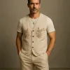 Men's Summer Fashion Linen Embroidered Vest MTA2892E7P sold by Manly