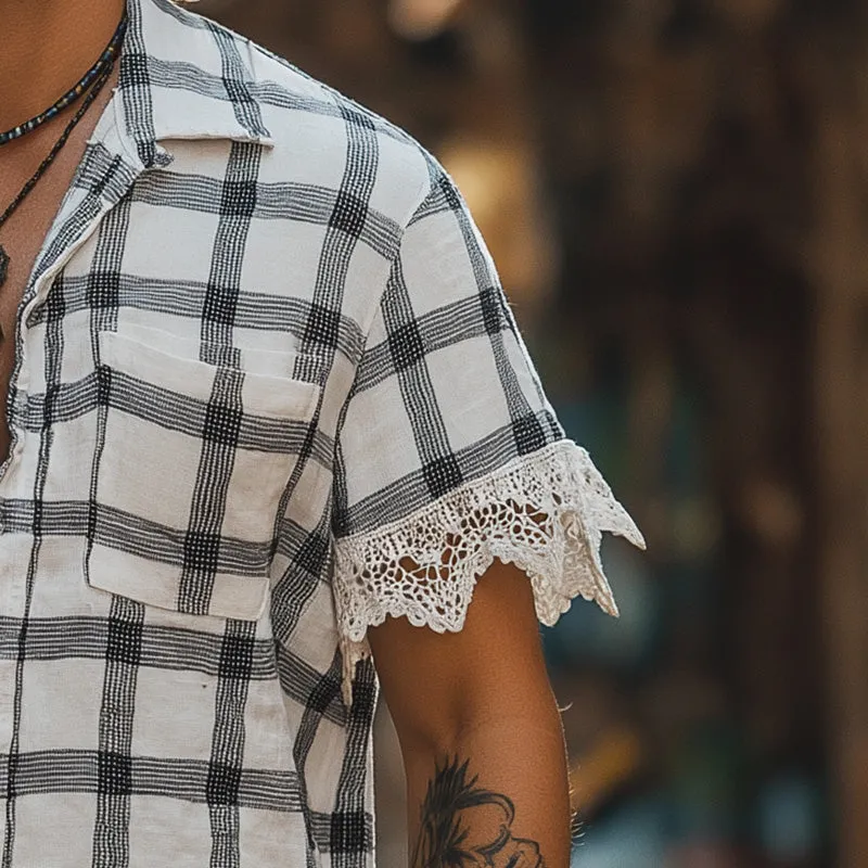 Men's Summer Fashion Lace Patchwork Linen Short Sleeve Shirt MTA2824E0P sold by Manly product image thumbnail 4