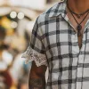 Men's Summer Fashion Lace Patchwork Linen Short Sleeve Shirt MTA2824E0P sold by Manly