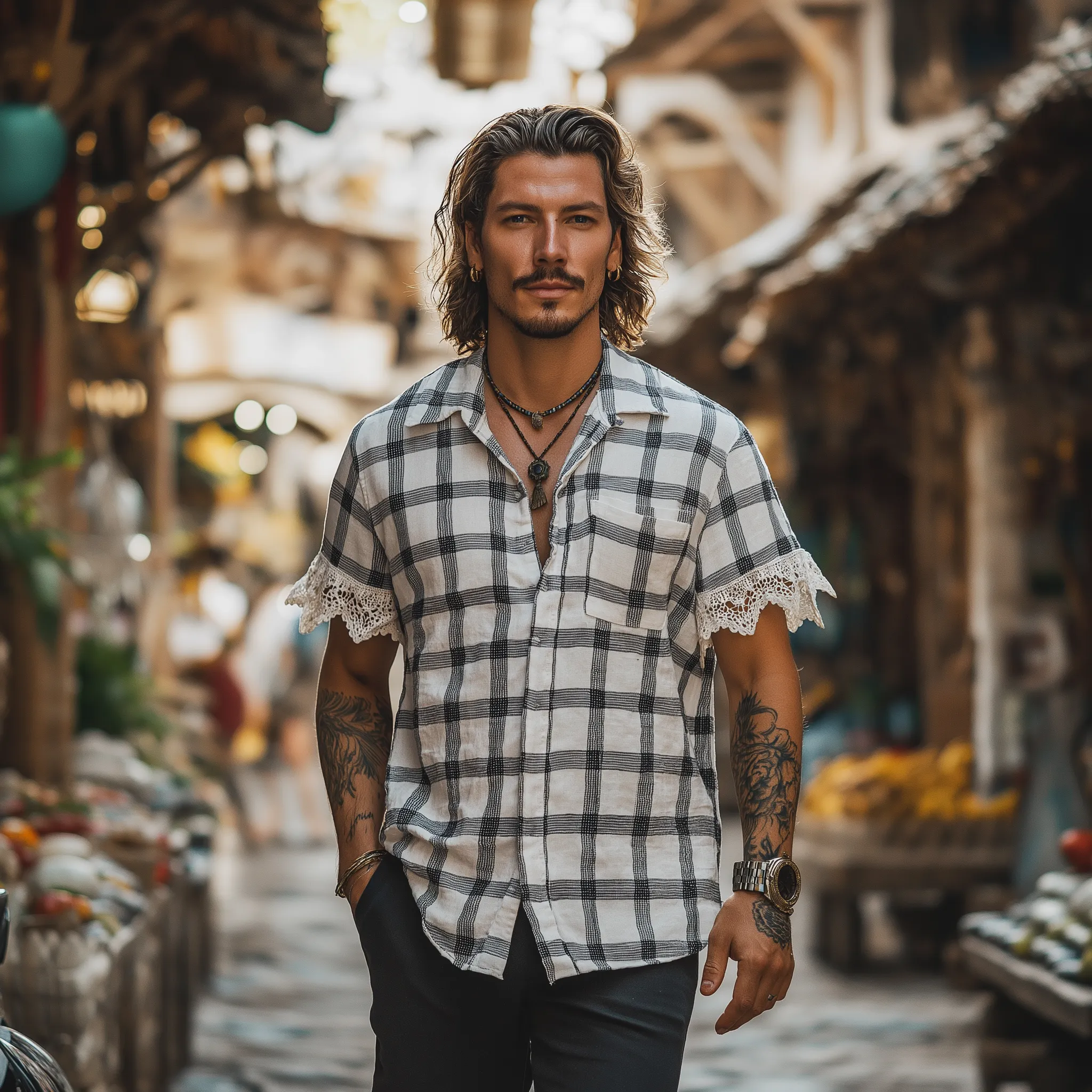 Men's Summer Fashion Lace Patchwork Linen Short Sleeve Shirt MTA2824E0P sold by Manly product image thumbnail 5