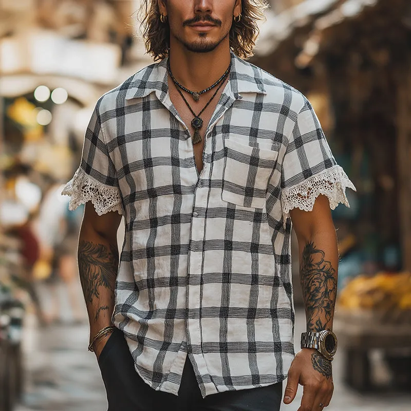 Men's Summer Fashion Lace Patchwork Linen Short Sleeve Shirt MTA2824E0P sold by Manly product image thumbnail 2