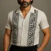 Men's Summer Fashion Embroidered Check Linen Short Sleeve Shirt MTA2813E3P sold by Manly