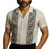 Men's Summer Fashion Embroidered Check Linen Short Sleeve Shirt MTA2813E3P sold by Manly