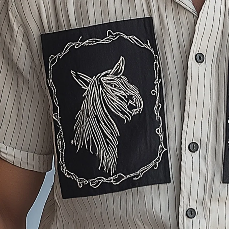 Men's Summer Fashion Plaid Embroidery Patchwork Short Sleeve Shirt MTA2830E9P sold by Manly product image thumbnail 3