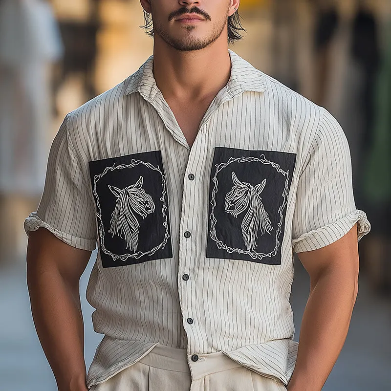 Men's Summer Fashion Plaid Embroidery Patchwork Short Sleeve Shirt MTA2830E9P sold by Manly product image thumbnail 2