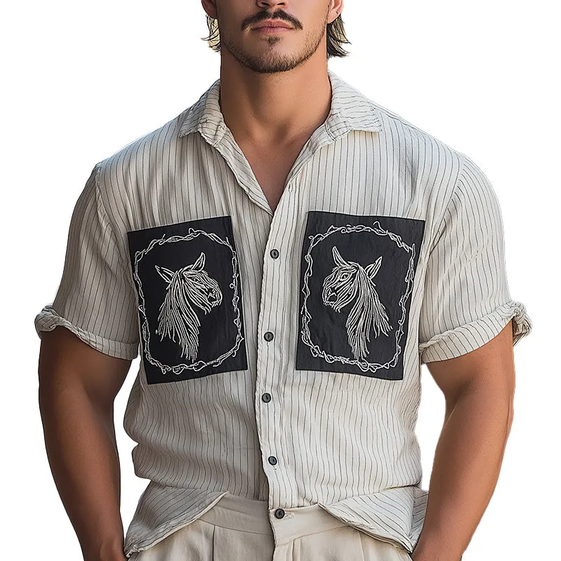 Men's Summer Fashion Plaid Embroidery Patchwork Short Sleeve Shirt MTA2830E9P sold by Manly