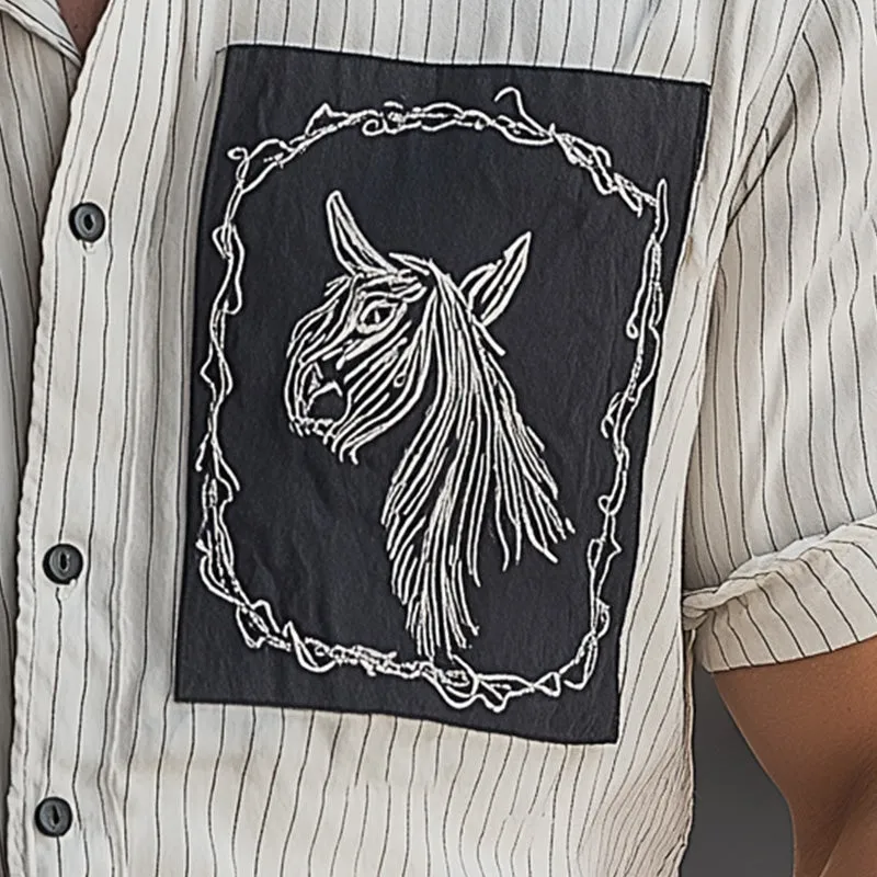 Men's Summer Fashion Plaid Embroidery Patchwork Short Sleeve Shirt MTA2830E9P sold by Manly product image thumbnail 4